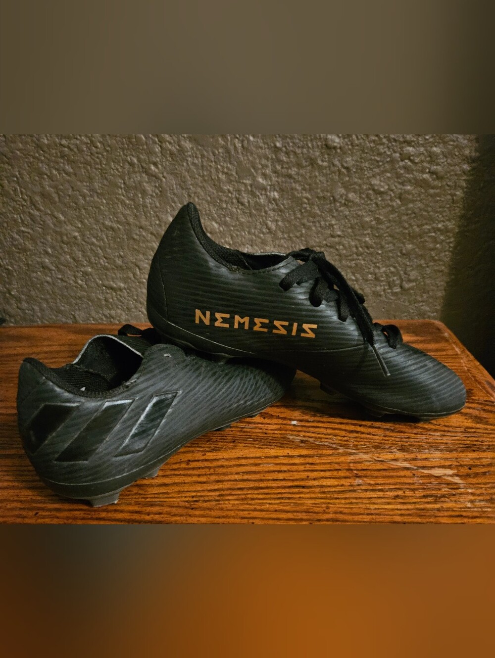 adidas Nemesis Soccer Cleats in Black with Gold Lettering